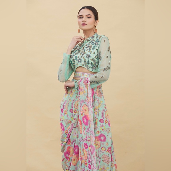 Diyarajvvir Pre-draped saree with embroidered blouse - Picture 4 of 15